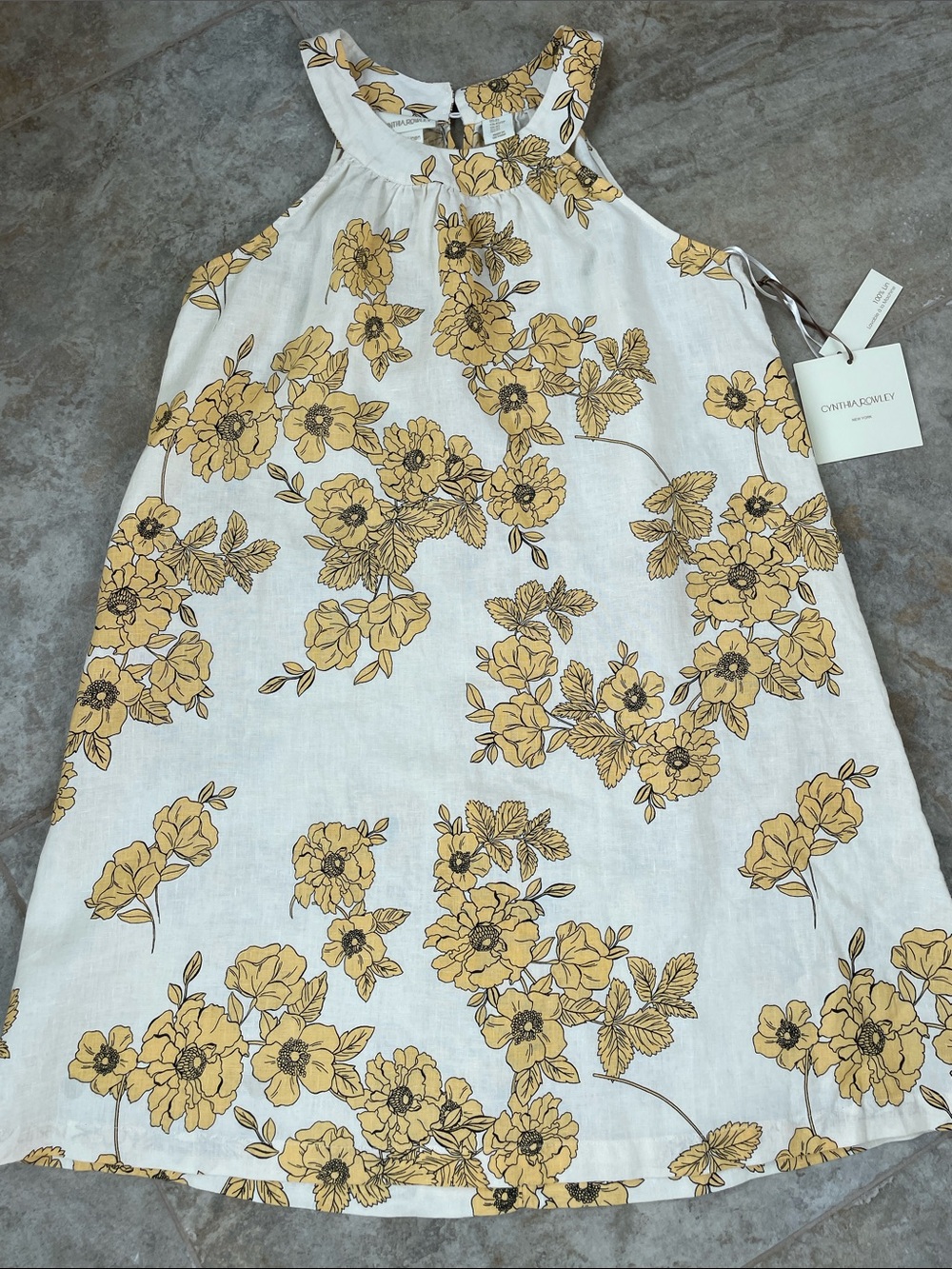 Cynthia Rowley A Line  Linen White Dress with Mustard Floral Print